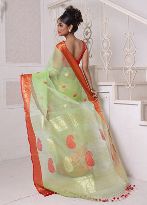 Light Green Spun Silk Saree With Blouse Piece