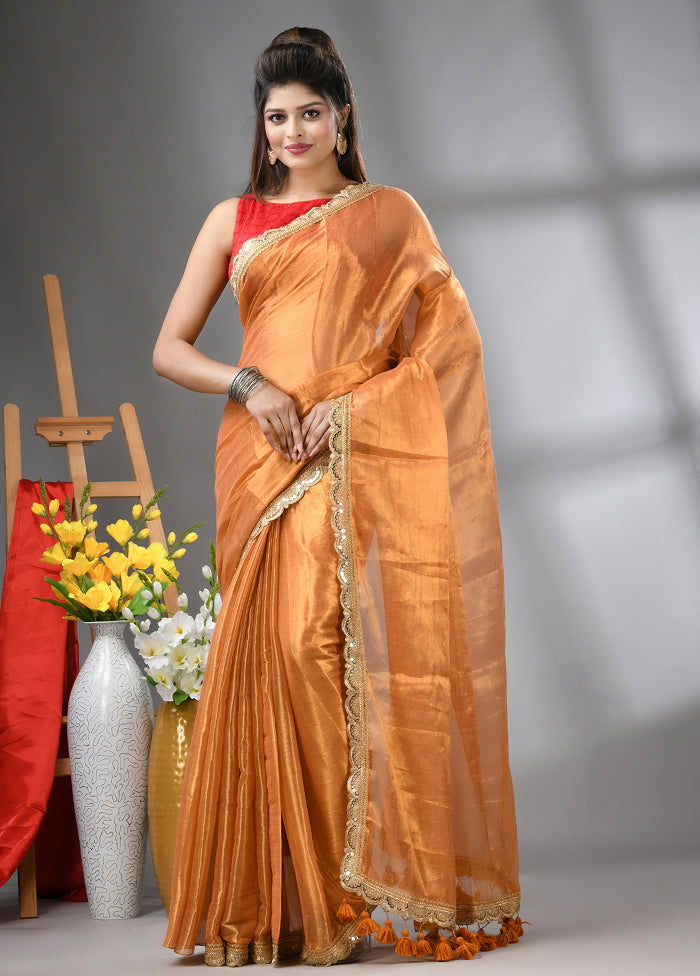 Yellow Spun Silk Saree With Blouse Piece