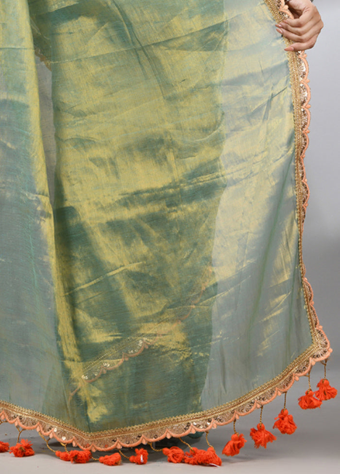 Green Spun Silk Saree With Blouse Piece