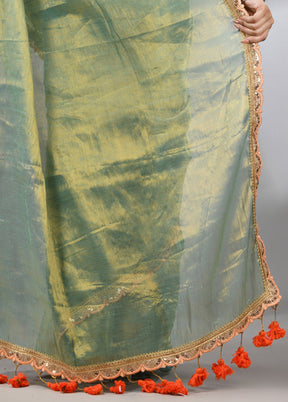 Green Spun Silk Saree With Blouse Piece