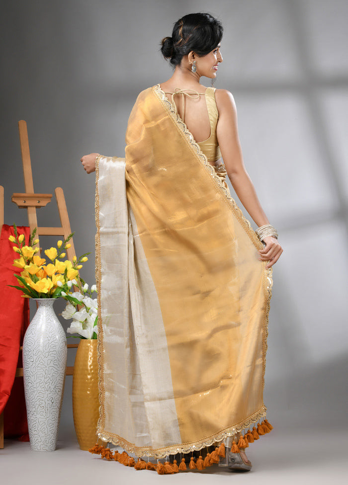 Golden Spun Silk Saree With Blouse Piece