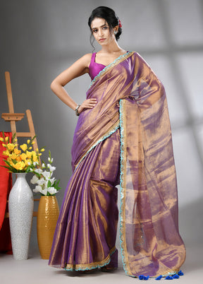 Violet Spun Silk Saree With Blouse Piece