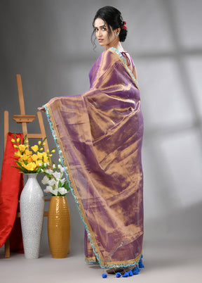 Violet Spun Silk Saree With Blouse Piece