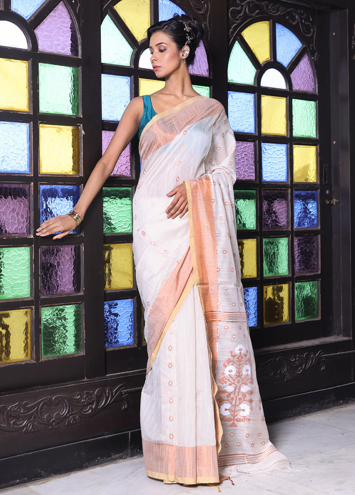 Beige Pure Cotton Saree With Blouse Piece