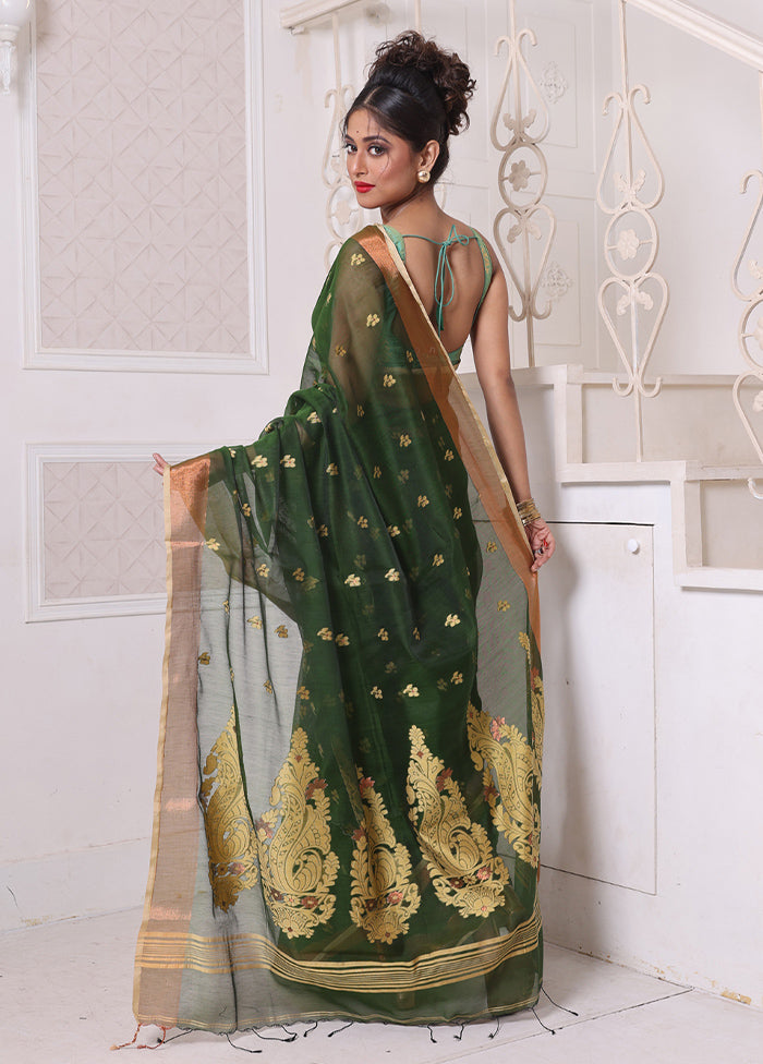 Green Pure Cotton Saree With Blouse Piece