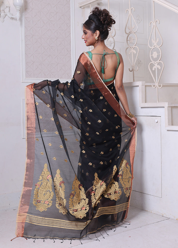 Black Pure Cotton Saree With Blouse Piece