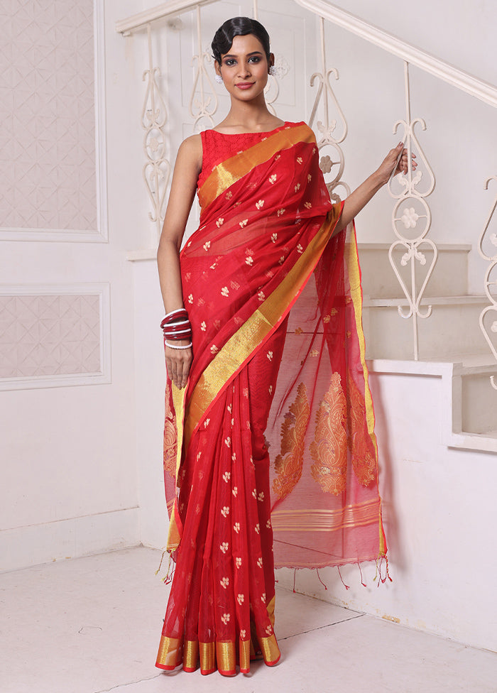 Red Pure Cotton Saree With Blouse Piece