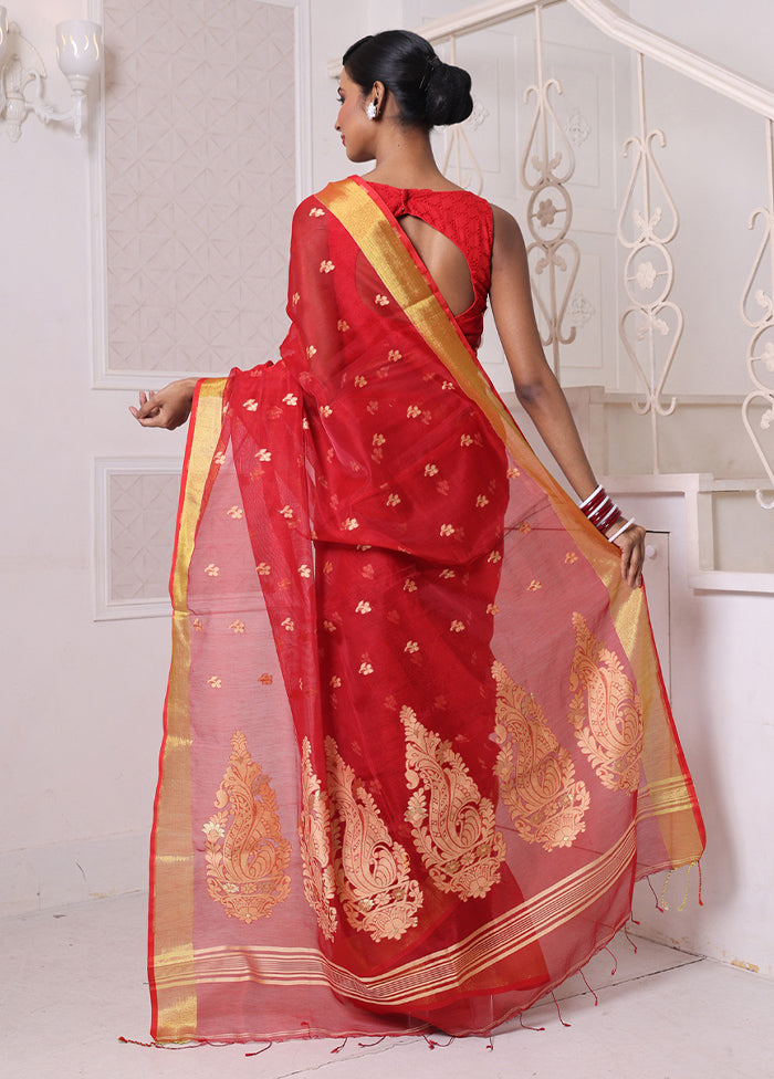 Red Pure Cotton Saree With Blouse Piece