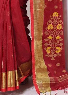 Maroon Pure Cotton Saree With Blouse Piece