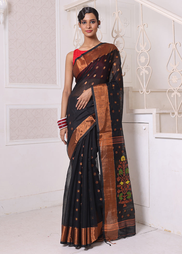 Black Pure Cotton Saree With Blouse Piece