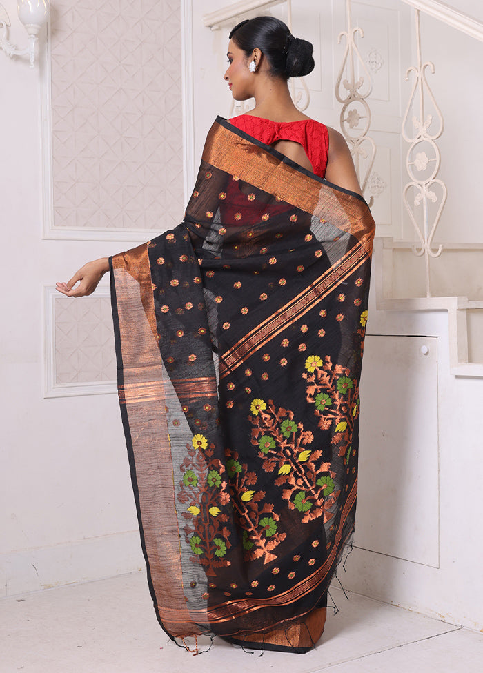 Black Pure Cotton Saree With Blouse Piece