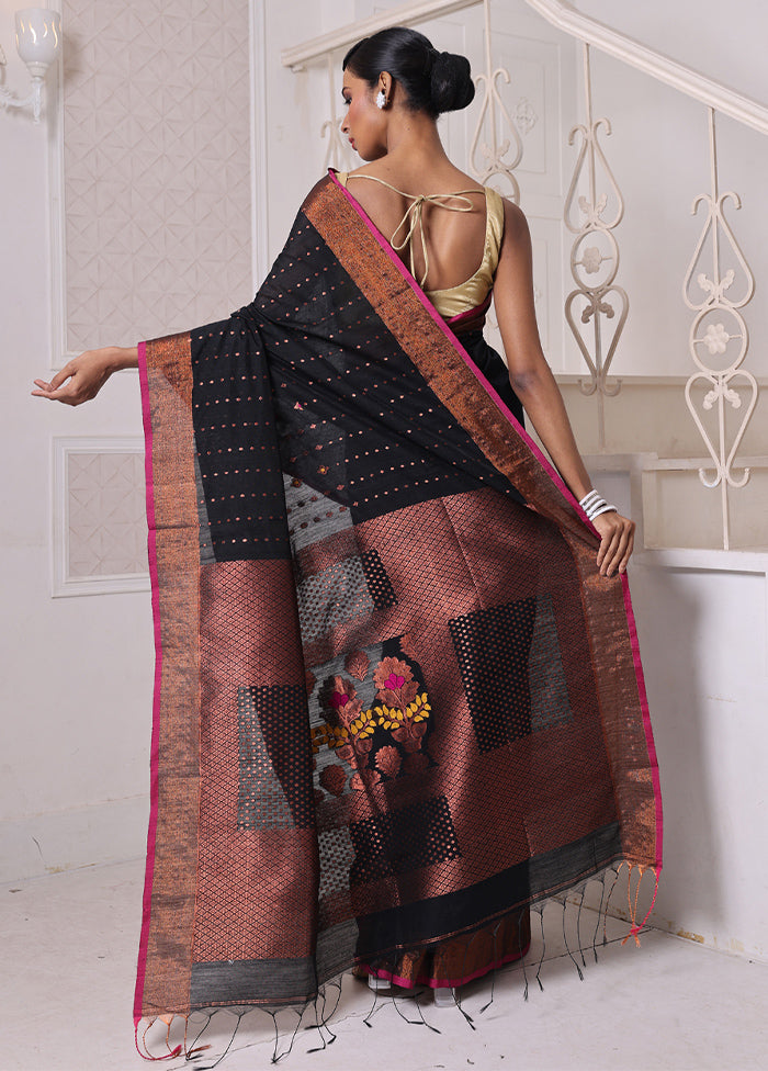 Black Pure Cotton Saree With Blouse Piece