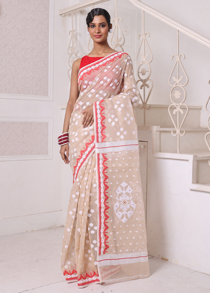 Beige Pure Cotton Texture Saree Without Blouse Piece