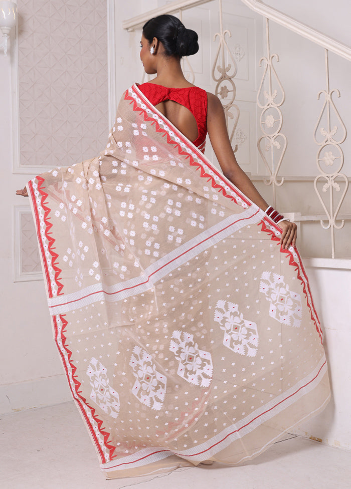 Beige Pure Cotton Texture Saree Without Blouse Piece