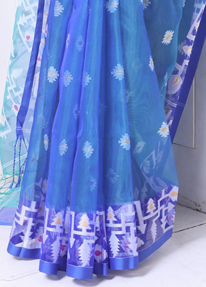 Sky Blue Spun Silk Saree With Blouse Piece