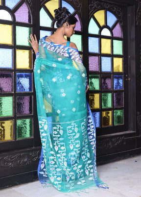 Sea Green Spun Silk Saree With Blouse Piece