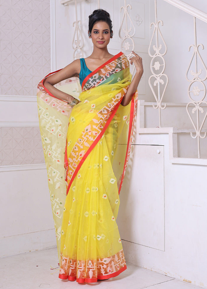 Yellow Spun Silk Saree With Blouse Piece