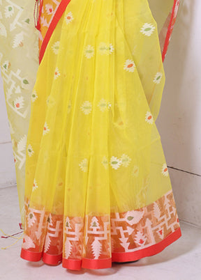 Yellow Spun Silk Saree With Blouse Piece