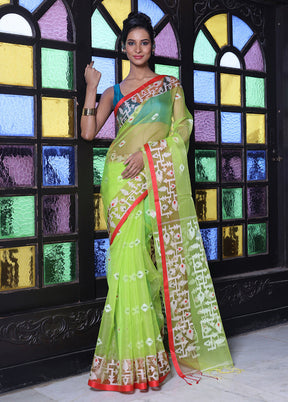 Light Green Spun Silk Saree With Blouse Piece