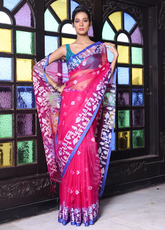 Fuchsia Spun Silk Saree With Blouse Piece