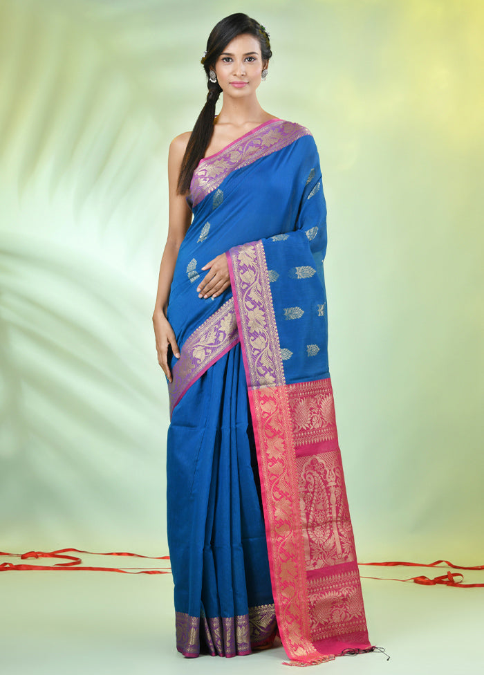 Blue Pure Cotton Saree With Blouse Piece