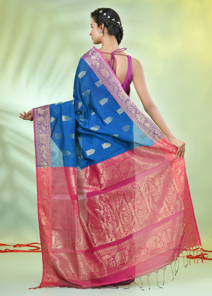 Blue Pure Cotton Saree With Blouse Piece