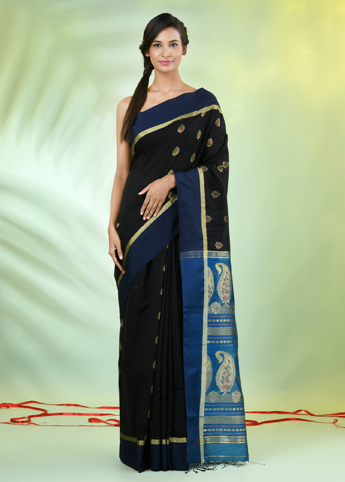 Black Pure Cotton Saree With Blouse Piece