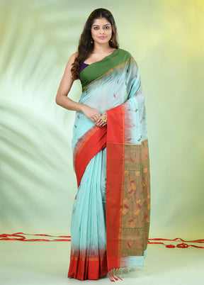 Sea Green Pure Cotton Saree With Blouse Piece