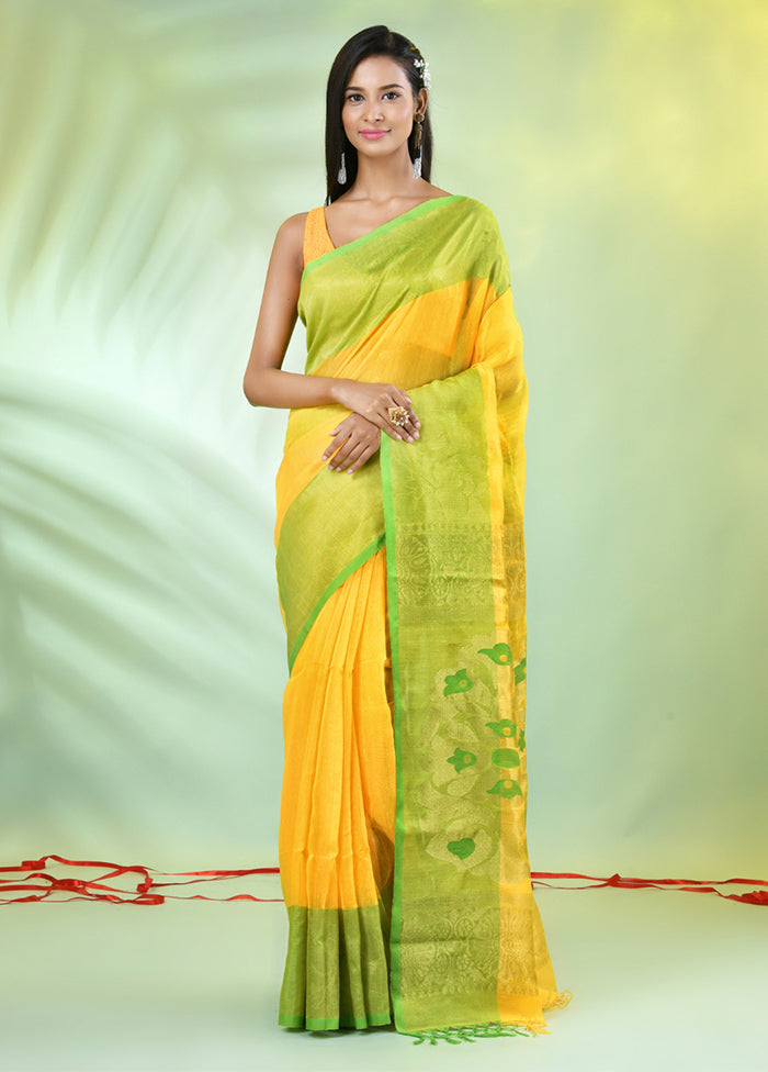 Yellow Pure Cotton Saree With Blouse Piece