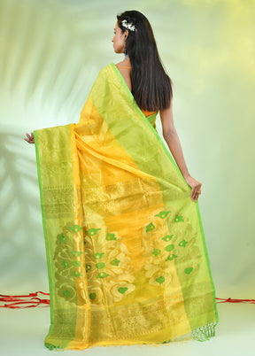 Yellow Pure Cotton Saree With Blouse Piece