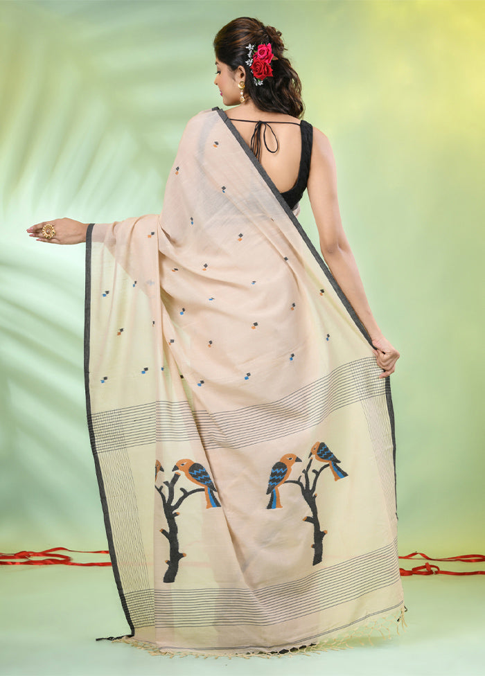 Beige Pure Cotton Saree With Blouse Piece