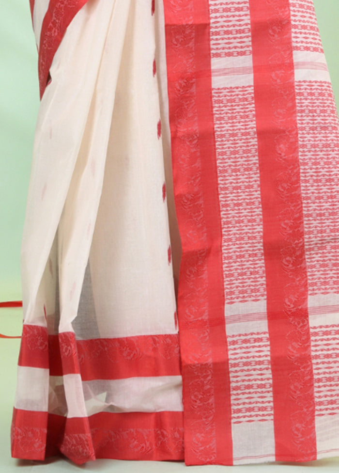 Off White Pure Cotton Foilage Woven Saree Without Blouse Piece