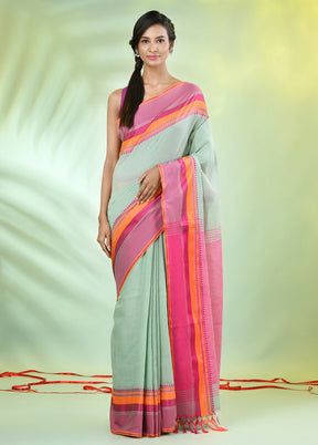 Green Cotton Saree With Blouse Piece