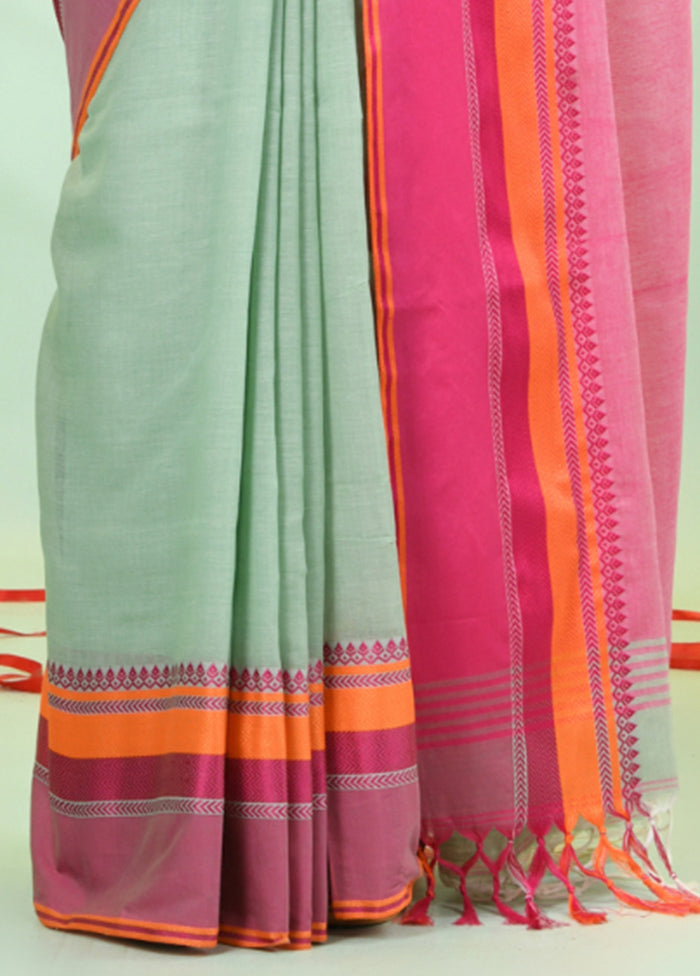 Green Cotton Saree With Blouse Piece