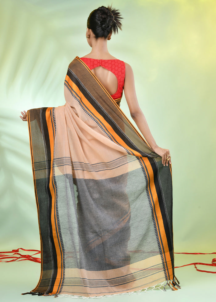 Beige Cotton Saree With Blouse Piece