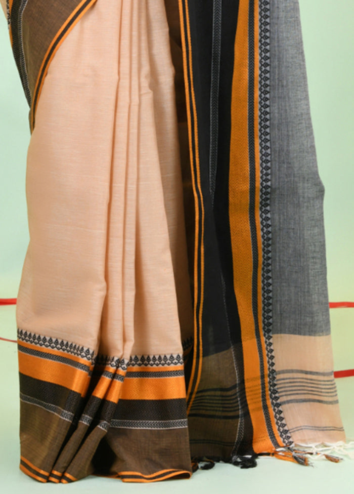 Beige Cotton Saree With Blouse Piece