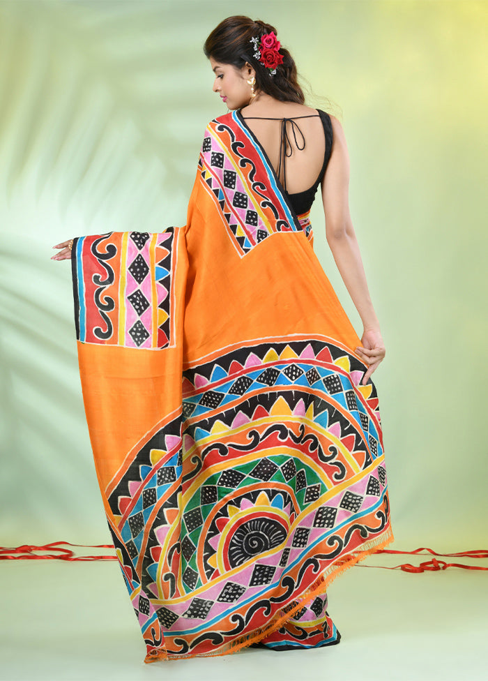 Yellow Dupion Pure Silk Saree With Blouse Piece