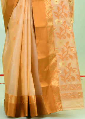 Beige Tussar Silk Texture Motifs Woven Saree Without Blouse Piece