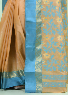 Beige Tussar Silk Texture Motifs Woven Saree Without Blouse Piece