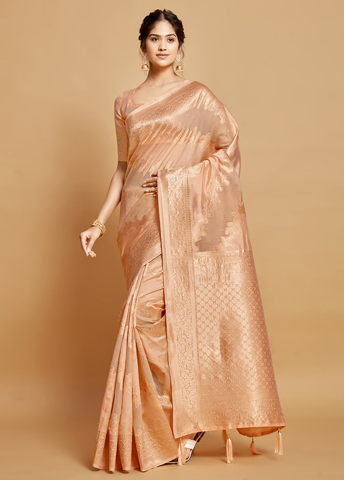 Peach Silk Saree With Blouse Piece