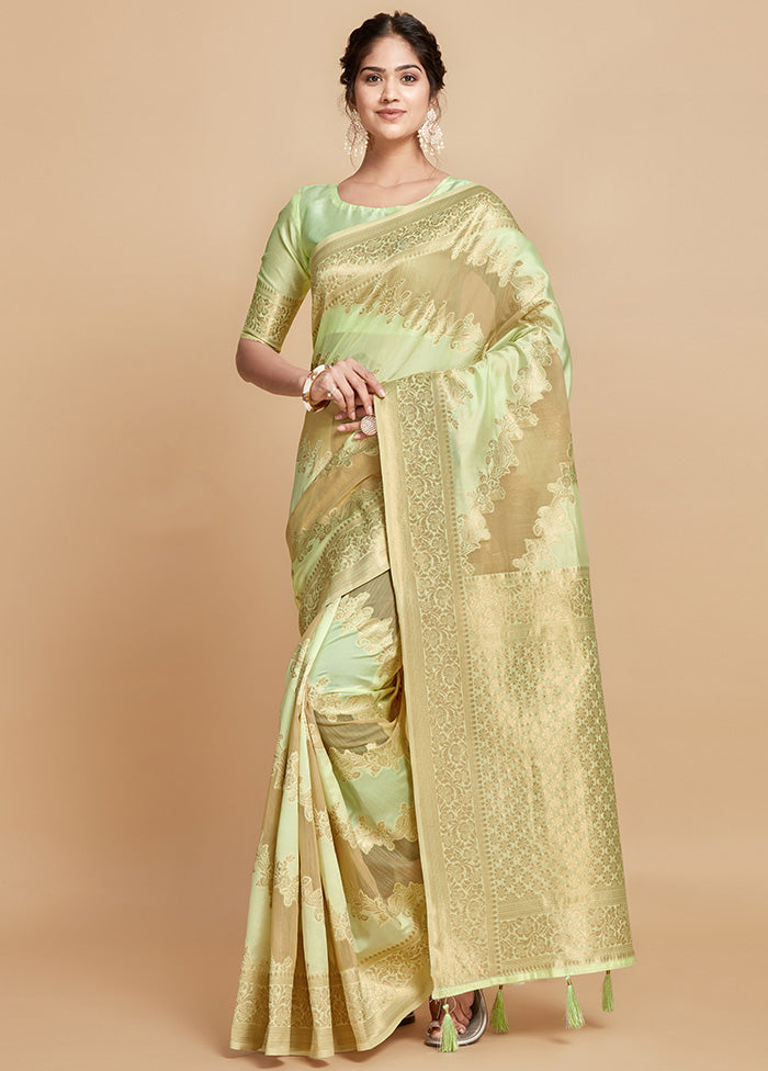 Green Spun Silk Saree With Blouse Piece - Indian Silk House Agencies