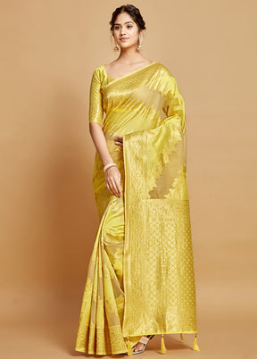 Yellow Spun Silk Saree With Blouse Piece - Indian Silk House Agencies