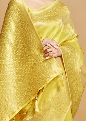 Yellow Spun Silk Saree With Blouse Piece - Indian Silk House Agencies