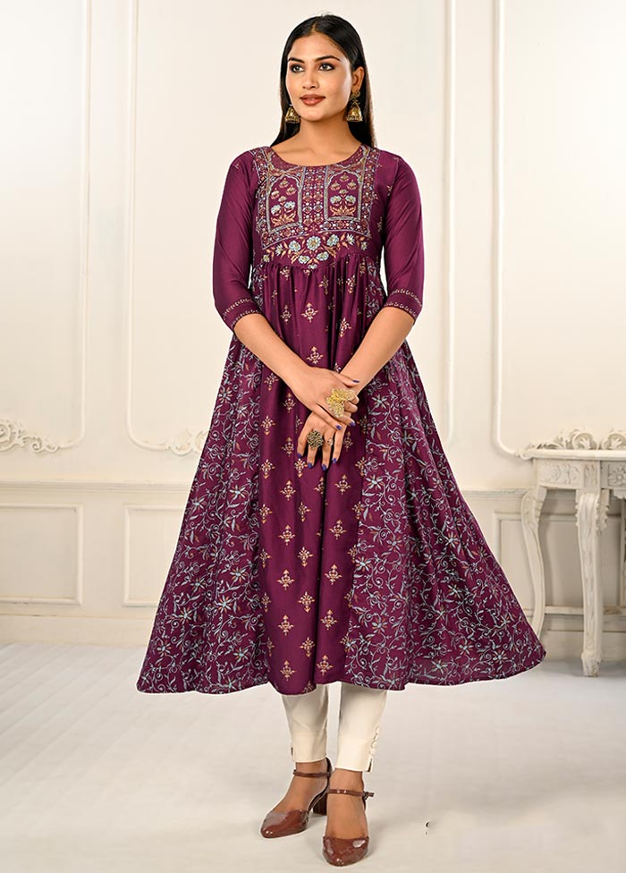 Wine Readymade Cotton Kurti