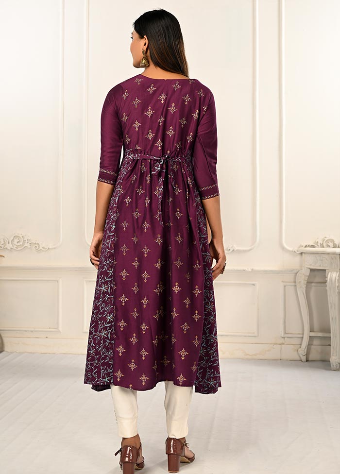 Wine Readymade Cotton Kurti