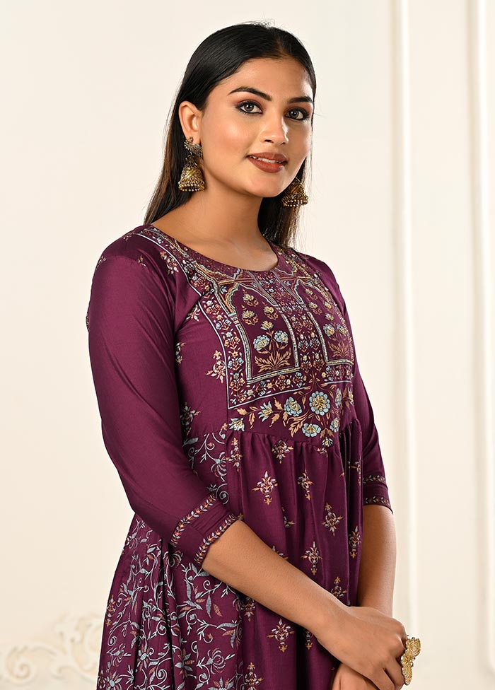 Wine Readymade Cotton Kurti