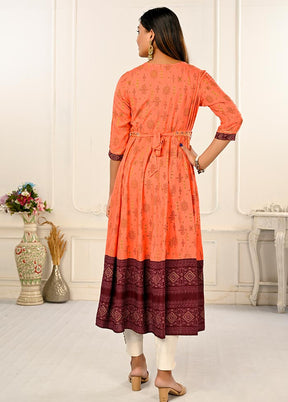 Orange Readymade Cotton Kurti