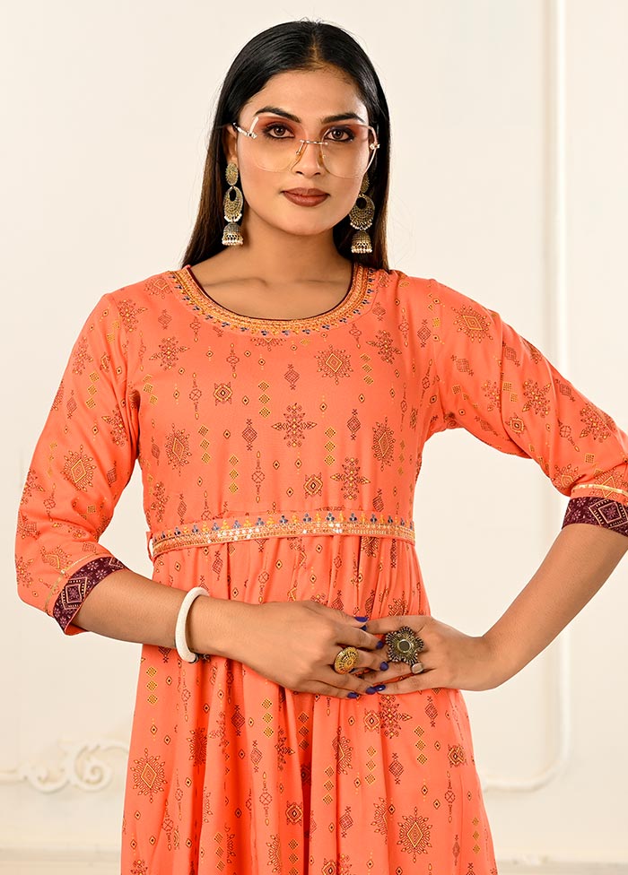 Orange Readymade Cotton Kurti