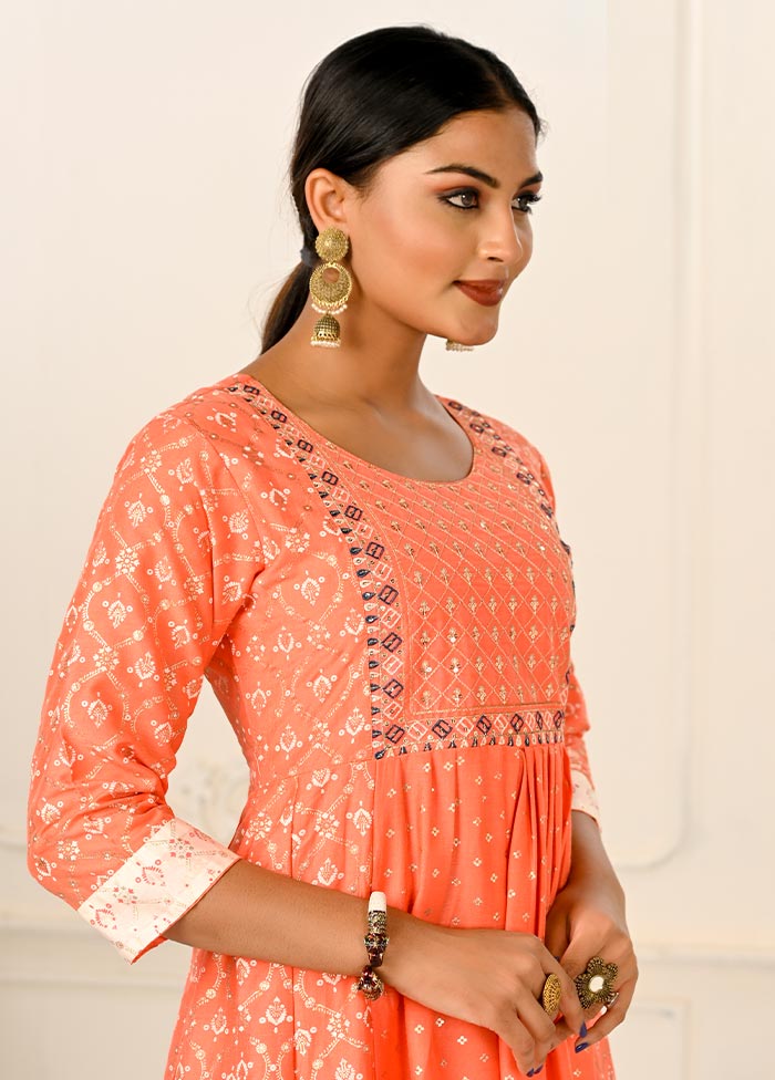 Orange Readymade Cotton Kurti