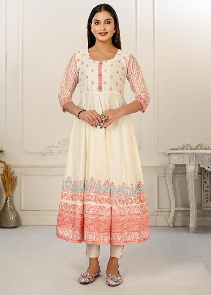 Cream Readymade Cotton Kurti